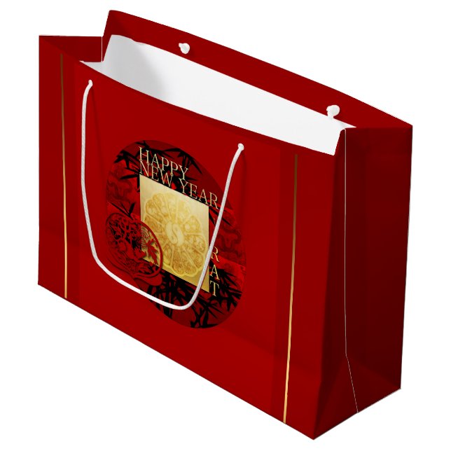 Grand Sac Cadeau Zodiac Yin Yang Bamboo Rat chinois Année 2020 LGB (Devant Angle)