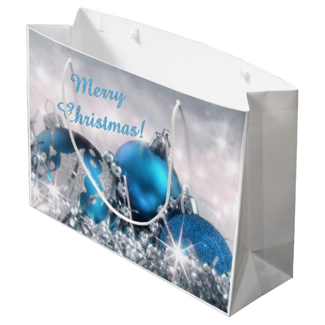 Grand sac de cadeau de Noël bleu et argenté (Dos Angle)