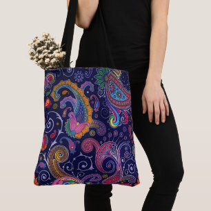 Grand Sac fourre-tout bleu Boho Paisley