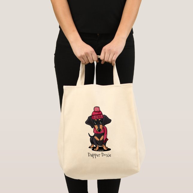 Grand Sac fourre-tout noir et Tan Dachshund (Devant (produit))