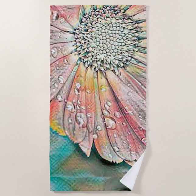 Grand Serviette de plage aux fleurs surdimensionné (Devant)