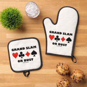 Grand Slam Or Bust Bridge Four Card Suits Oven Mitt & Pot Holder Set
