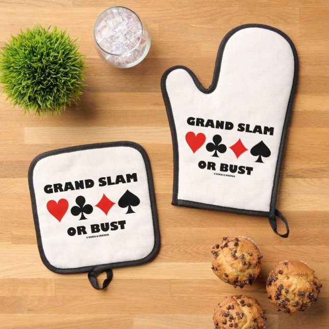 Grand Slam Or Bust Bridge Four Card Suits Oven Mitt & Pot Holder Set (Top Down)