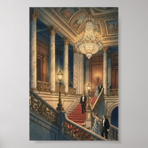 Grand Staircase at Theater Japanese Woodblock Prin Poster