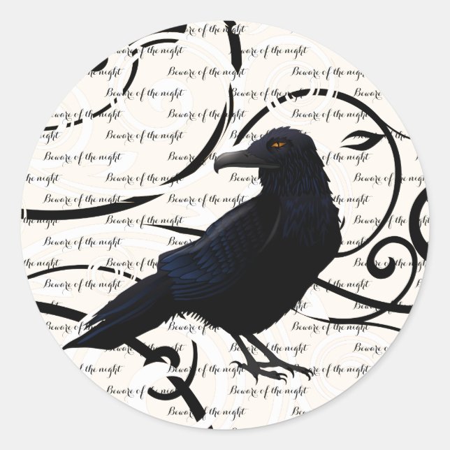 Grand Sticker Rond-Halloween Corbeau (Devant)