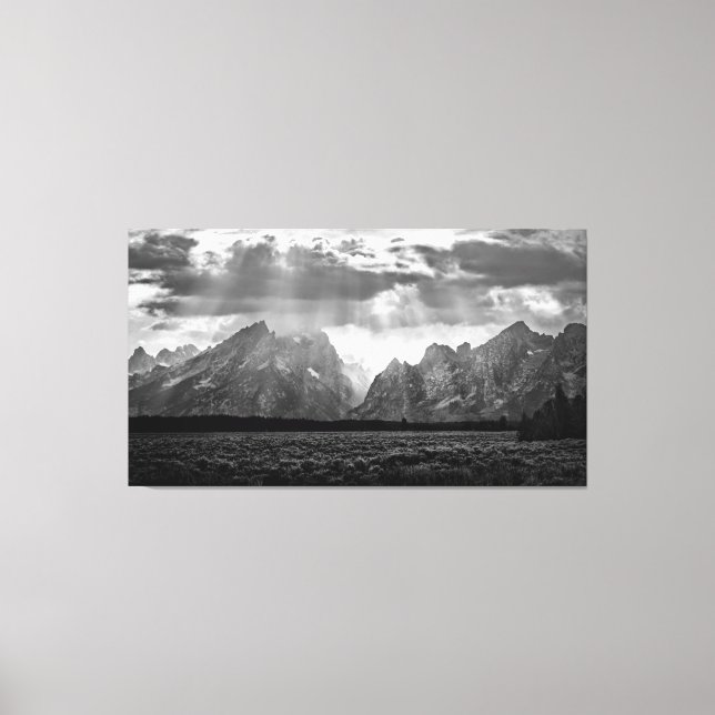 Grand Teton Mountain Range in Black and White Canvas Print (Front)