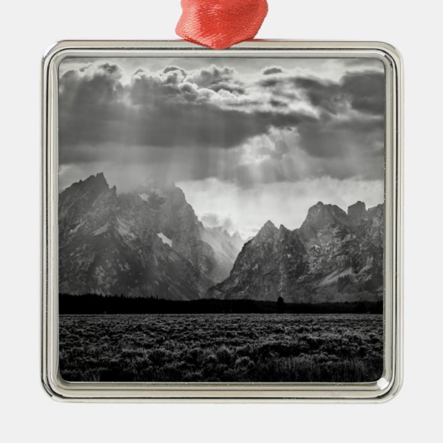 Grand Teton Mountain Range in Black and White Metal Ornament (Front)