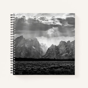 Grand Teton Mountain Range in Black and White Notebook