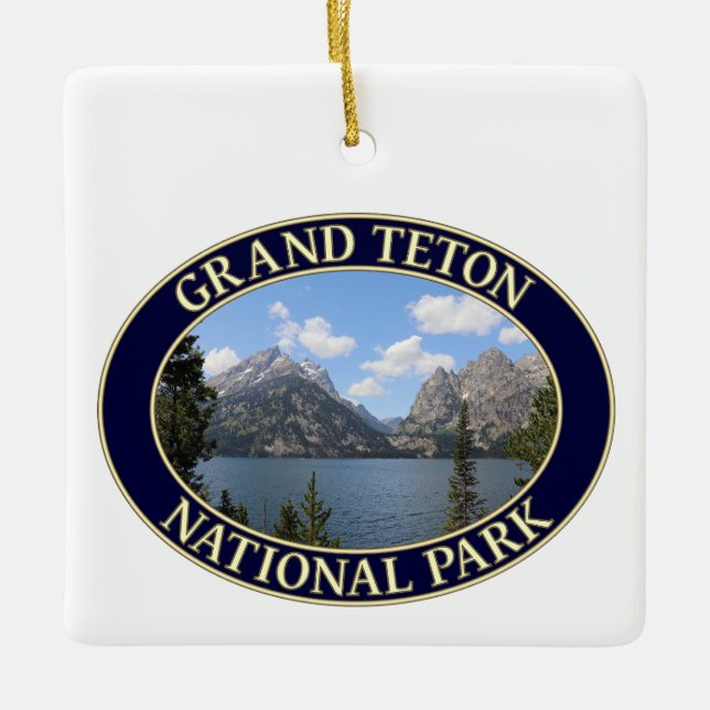 Grand Teton Mountains and Jenny Lake, Wyoming Ceramic Ornament (Front)