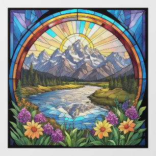 Grand Teton Mountains Faux Stained Glass Mountain Window Cling