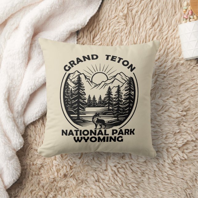 Grand Teton mountains National Park Wyoming Throw Pillow (Blanket)