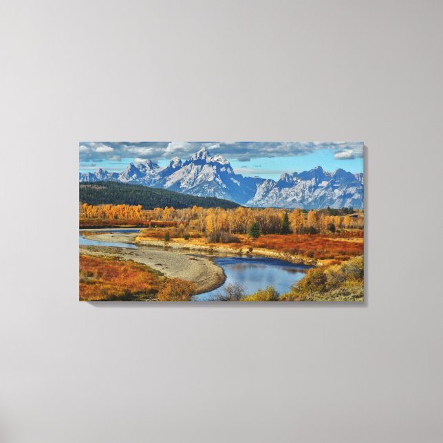 Grand Teton Mountains River View in Autumn Canvas Print (Front)