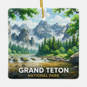 Grand Teton National Park Anime Inspired Landscape Ceramic Ornament