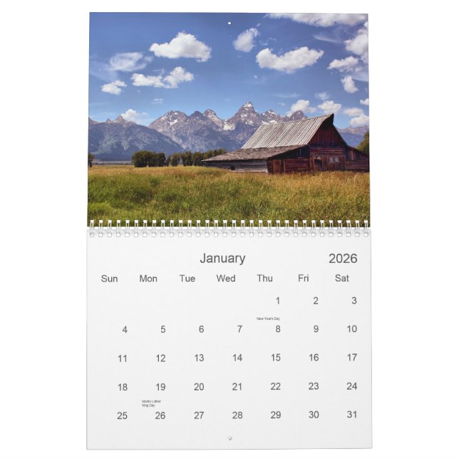 Grand Teton National Park Calendar (Jan 2026)