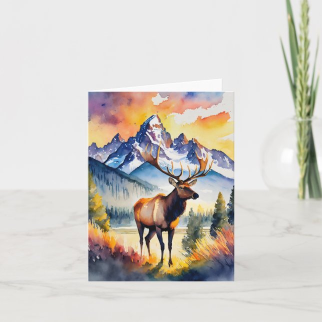 Grand Teton National Park Elk Watercolor Card (Front)
