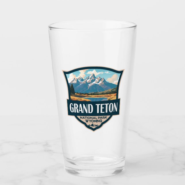 Grand Teton National Park Illustration Retro Glass (Front)