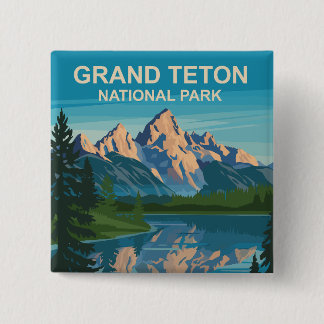 Grand Teton National Park Landscape Travel Art 2 Inch Square Button