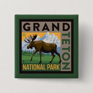 Grand Teton National Park Moose 2 Inch Square Button