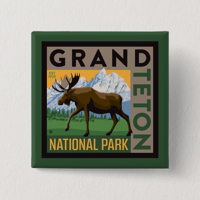 Grand Teton National Park Moose 2 Inch Square Button (Front)