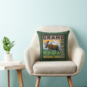 Grand Teton National Park Moose Throw Pillow
