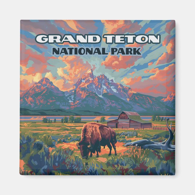 Grand Teton National Park Mountains Bison Wyoming Magnet (Front)