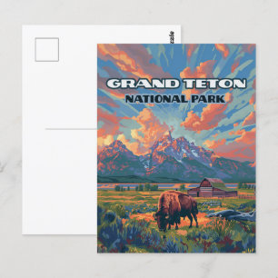 Grand Teton National Park Mountains Bison Wyoming Postcard