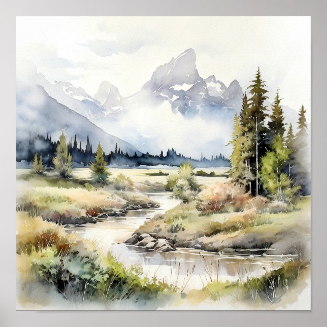 Grand Teton National Park Watercolor Poster (Front)