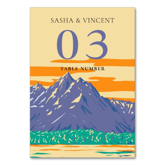 Grand Teton National Park Wedding Retro Table Number (Front)