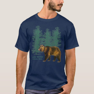 Grand Teton National Park Wyoming Bear Trees Retro T-Shirt