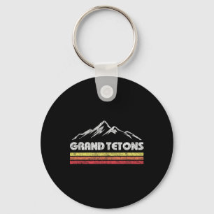 Grand Teton National Park Wyoming Retro Mountain R Keychain