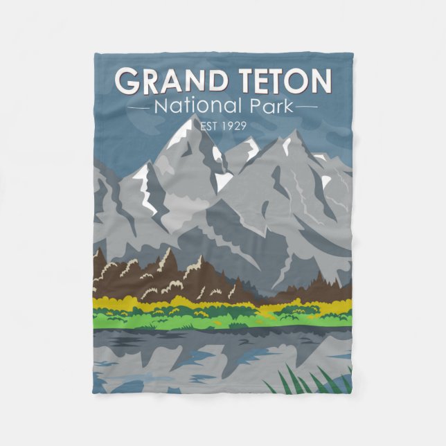 Grand Teton National Park Wyoming Vintage  Fleece Blanket (Front)