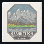 Grand Teton National Park Wyoming Vintage  Stone Coaster<br><div class="desc">Grand Teton vector artwork design. The park includes the major peaks of the Teton Range as well as most of the northern sections of the valley known as Jackson Hole.</div>