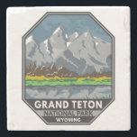 Grand Teton National Park Wyoming Vintage Stone Coaster<br><div class="desc">Grand Teton vector artwork design. The park includes the major peaks of the Teton Range as well as most of the northern sections of the valley known as Jackson Hole.</div>