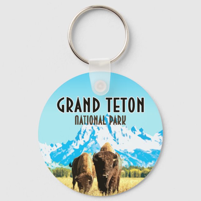 Grand Teton Park Wyoming Vintage Travel Keychain (Front)