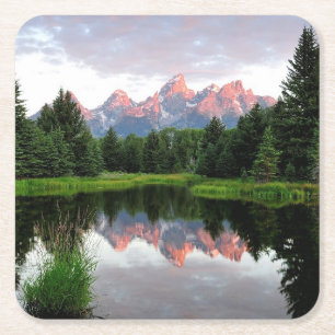 Grand Teton Reflections Over the Beaver Pond Square Paper Coaster