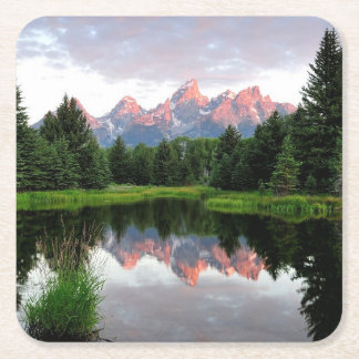Grand Teton Reflections Over the Beaver Pond Square Paper Coaster