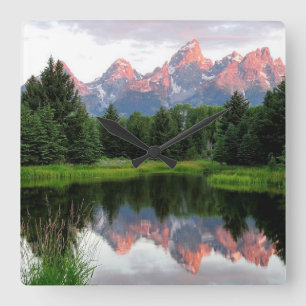 Grand Teton Reflections Over the Beaver Pond Square Wall Clock