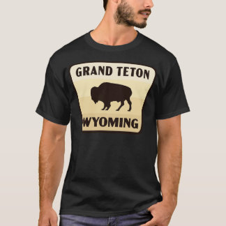 Grand Teton Wyoming Retro Buffalo Badge Tan T-Shirt