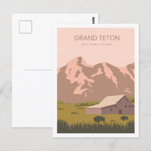 Grand Teton Wyoming USA Travel Place Illustration Postcard