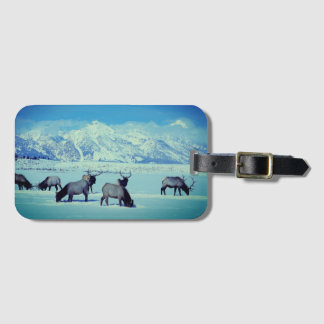 Grand Tetons and Elk in Winter Luggage Tag