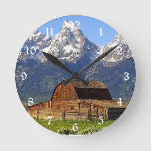 Grand Tetons Barn Round Clock