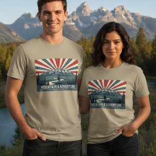 Grand Tetons Patriotic Adventure Men's T-Shirt Tri-Blend Shirt