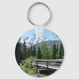 Grand Tetons Spring Snow and Wood Bridge Keychain