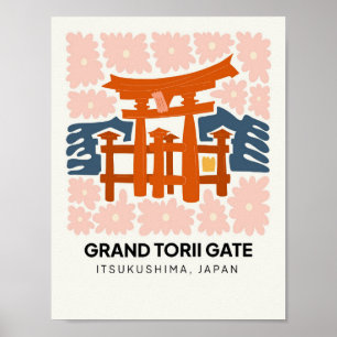 Grand Torii Gate Itsukushima Japan travel floral Poster