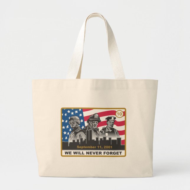Grand Tote Bag 10 conception d'anniversaire de l'an 9/11 (Devant)