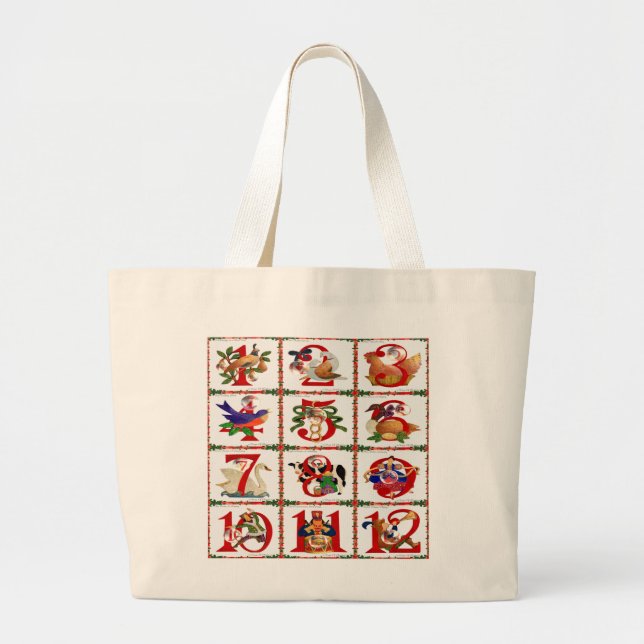 Grand Tote Bag 12 Jours De Caillot De Noël Imprimer Cadeaux (Devant)