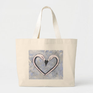 Grand Tote Bag 2 Flamant rose baiser coeur sur bleu