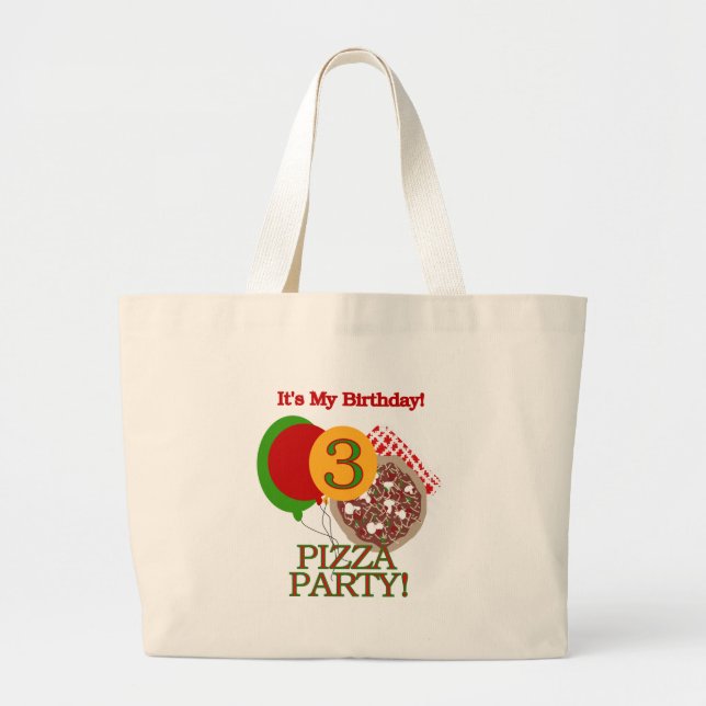 Grand Tote Bag 3e fête de pizza Tshirts et cadeaux d'anniversaire (Devant)