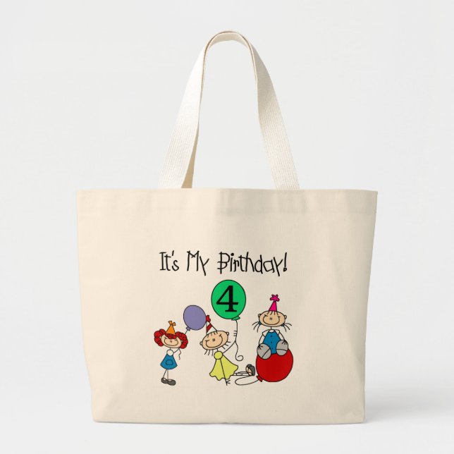 Grand Tote Bag 4e Stick Kids Party Anniversaire Tshirts et cadeau (Devant)