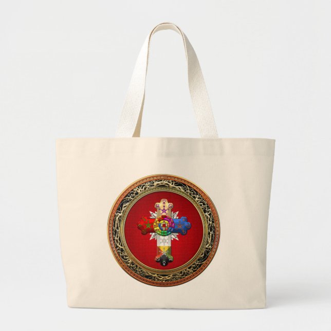 Grand Tote Bag [600] Rosy Cross (Croix Rose) sur Red & Gold (Devant)